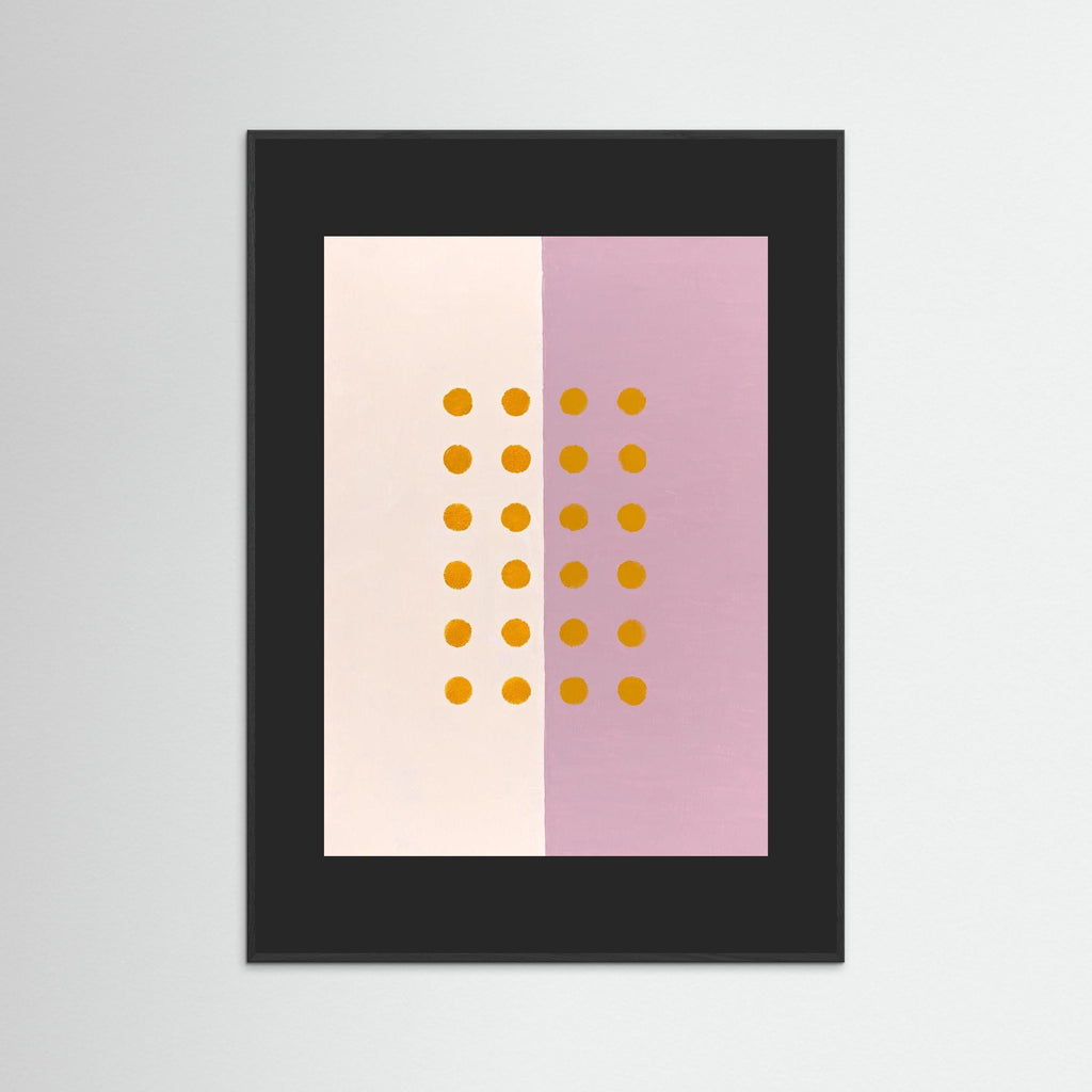 Golden Dots -  Framed Fine Art Paper Print with Black Passepartout
